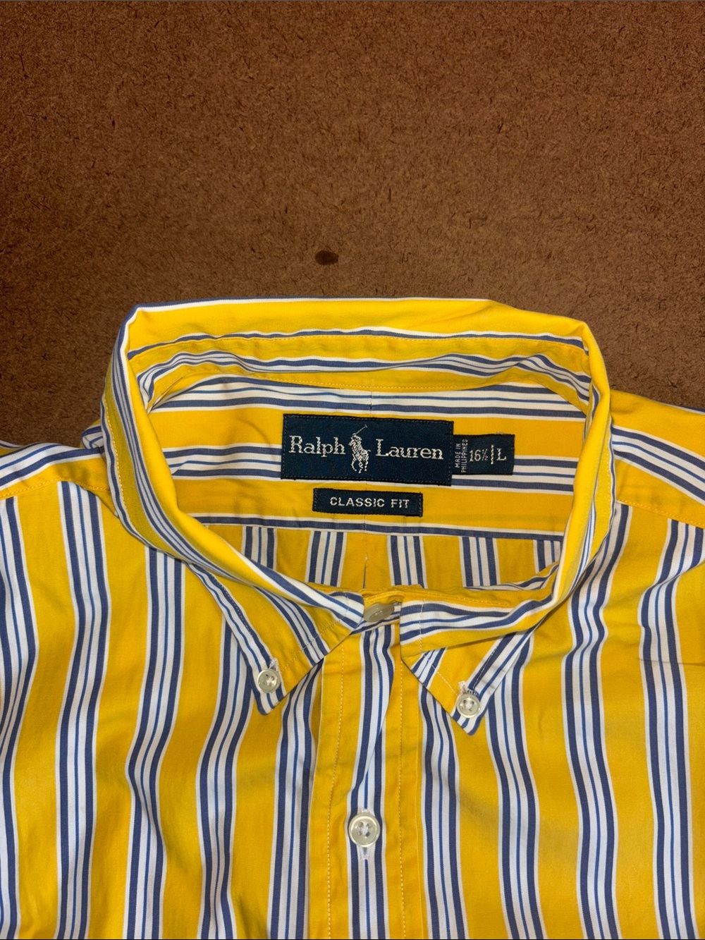 Ralph Lauren Men’s LG Yellow, Blue & White Striped Button-Down Shirt
